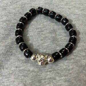 Black and Silver Bracelet with silver spacers and Panther charm